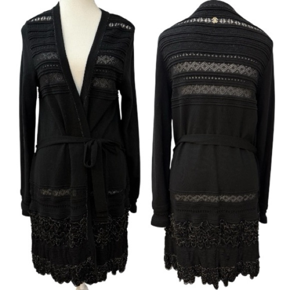 Roberto Cavalli Wool Blend Ruffle Cardigan Black Size IT 42 - Picture 1 of 14
